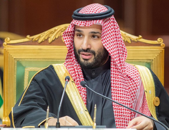 FILE - In this photo released by Saudi Royal Palace, Saudi Crown Prince Mohammed bin Salman, speaks during the Gulf Cooperation Council (GCC) Summit in Riyadh, Saudi Arabia, Dec. 14, 2021. After Presi ...