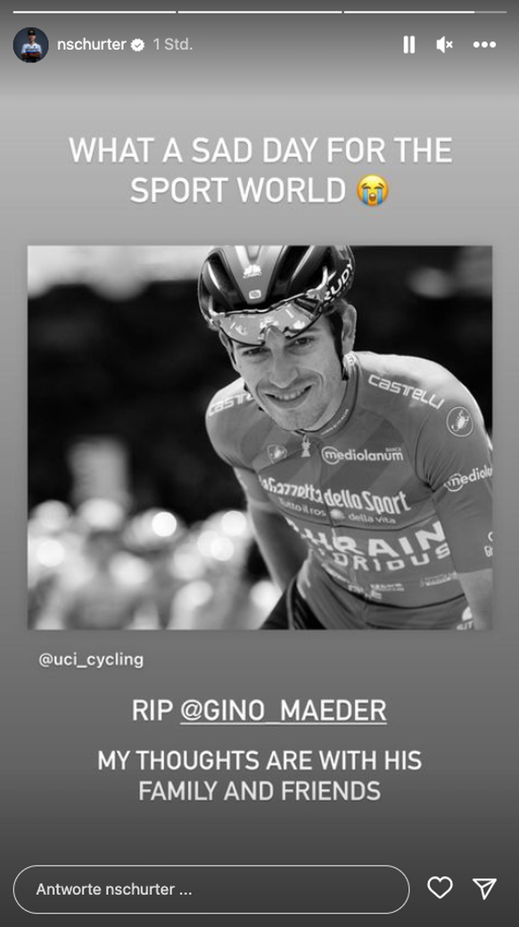 Nino Schurter meldet sich zum Tod von Gino Mäder.
