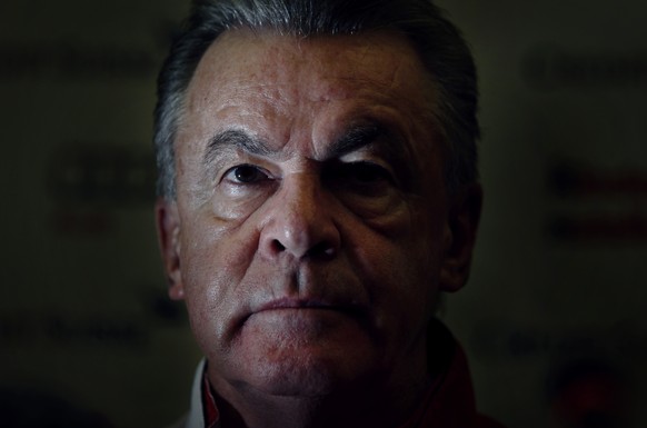 FILE - In this March 25, 2011, file photo, Switzerland&#039;s national soccer team coach Ottmar Hitzfeld attends a news conference in Sofia. (AP Photo/Valentina Petrova,File)