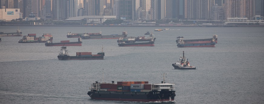 epa09104604 A container ship sails out of the Kwai Tsing Terminals in Hong Kong, China, 29 March 2021. The fourth quarter 2020 total port cargo throughput decreased by 9.5 percent compared with the fo ...