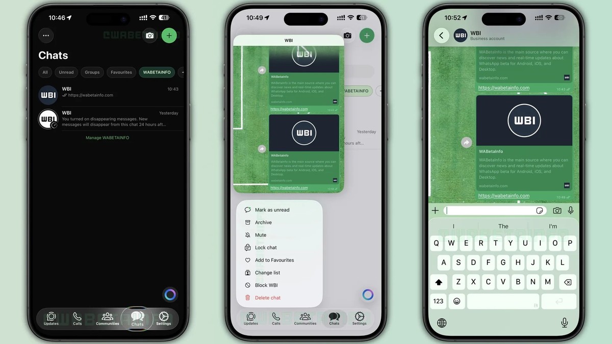 WhatsApp adopte le look d'iOS 26 avec des menus transparents.