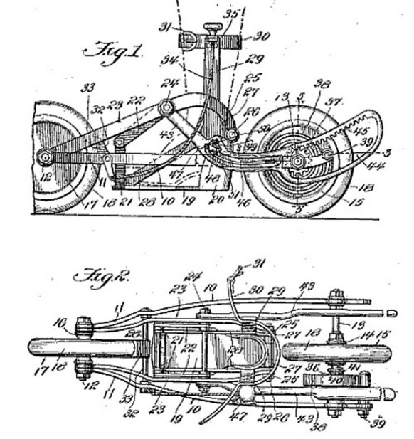 The patent drawing for Nordling’s pedal skates/U.S. Patent Office.