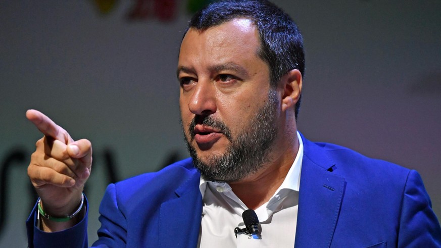 Italian Interior Minister and Deputy Premier Matteo Salvini gestures as he talks during the &#039;Labor Festival&#039; in Milan, northern Italy, Friday, June 29, 2018. (Daniel Dal Zennaro/ANSA via AP)