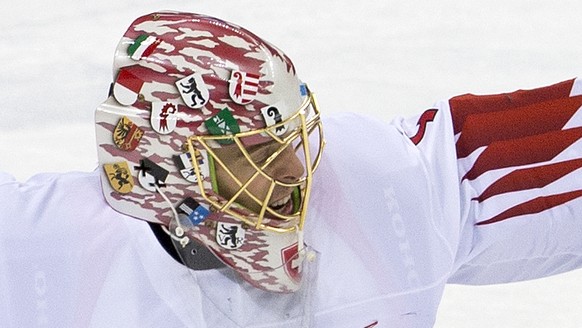 Jonas Hiller, goalkeeper of Switzerland, during the men ice hockey preliminary round match between Switzerland and Czech Republic in the Gangneung Hockey Center in Gangneung during the XXIII Winter Ol ...