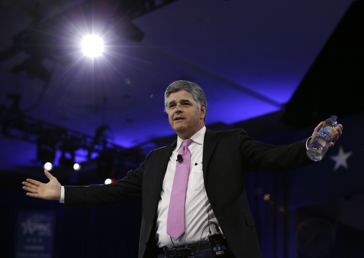 In this March 4, 2016, photo, Sean Hannity of Fox News arrives in National Harbor, Md. Hannity is getting a bruising reminder that this year's presidential campaign defies traditional political r ...