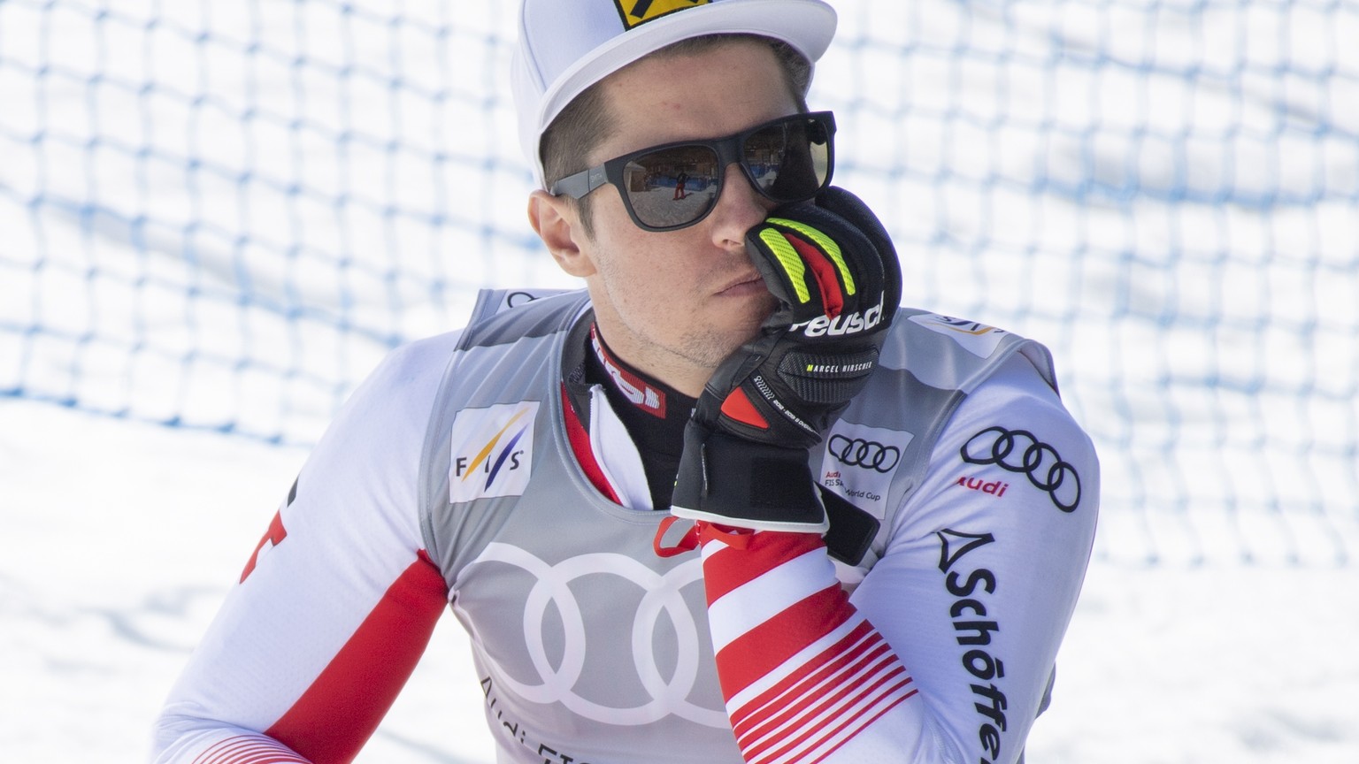 epa07805013 (FILE) - Marcel Hirscher of Austria rests ahead of the award ceremony for the Men&#039;s Slalom World Cup at the FIS Alpine Skiing World Cup finals in Soldeu - El Tarter, Andorra, 16 March ...