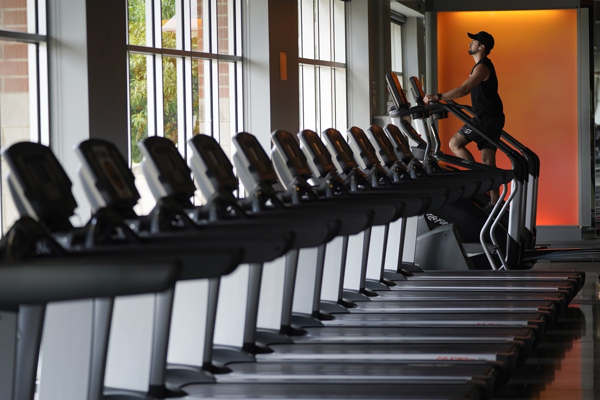 Evan Leedy exercises at Burn Fitness in Rochester Hills, Mich., Monday, June 21, 2021. Michigan is fully open again. After facing 15 months of capacity restrictions and being hit by the country���s wo ...