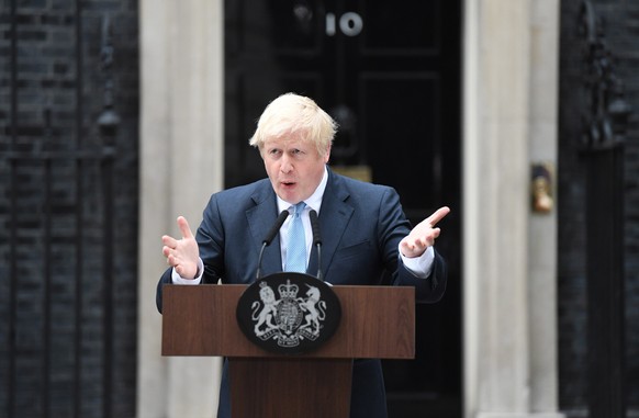 epa07813380 British Prime Minister, Boris Johnson delivers a statement outside 10 Downing street in Westminster, central London, Britain, 02 September 2019. Britain's Prime Minister Boris Johnson has  ...