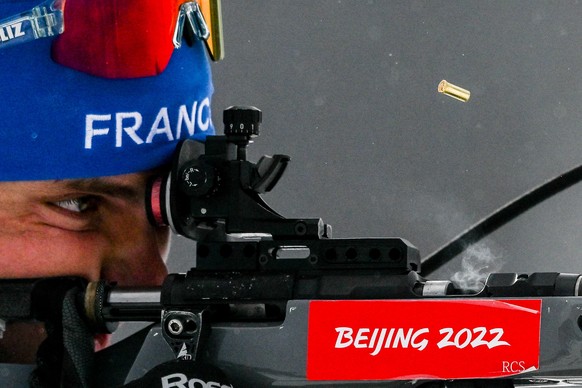 epa09726915 A biathlete from France practices during a training session prior to the 2022 Olympic Winter Games in National Biathlon Centre, Zhangjiakou, China, 04 February 2022. EPA/FILIP SINGER