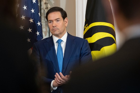 Secretary of State Marco Rubio takes part in a U.S. Hostage and Wrongful Detainee Flag Raising ceremony at the State Department, Monday, March 9, 2026 in Washington. (AP Photo/Kevin Wolf)
Marco Rubio