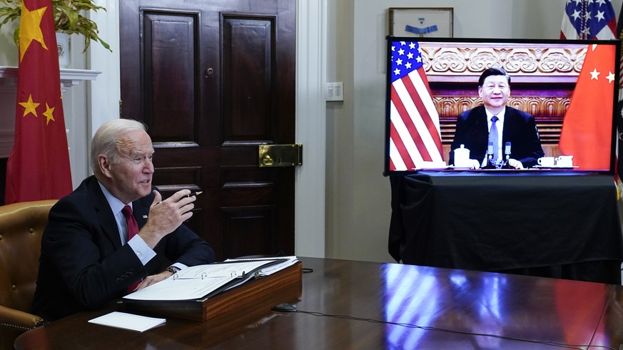 Not really in a good mood: US President Joe Biden in a video conference with Xi Jinping.