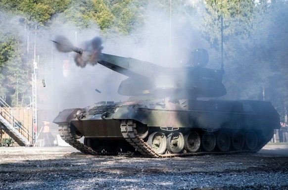 Die Skyranger Oerlikon Kanone kann auf allen möglichen Plattformen montiert werden. Hier auf dem Chassis eines Leopard-1-Panzers.