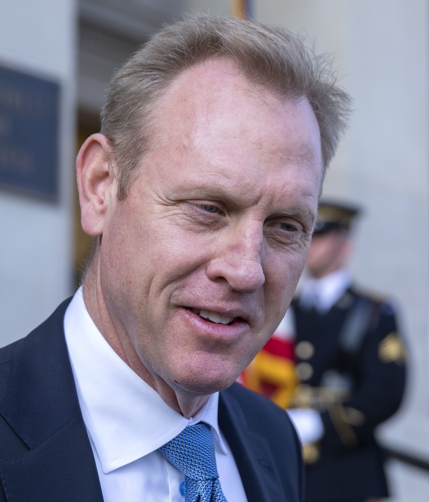 epa07240358 Deputy Secretary of Defense Patrick M. Shanahan speaks to the news media before US Vice President Mike Pence arrives at the Pentagon in Arlington, Virginia, USA, 19 December 2018. The Whit ...