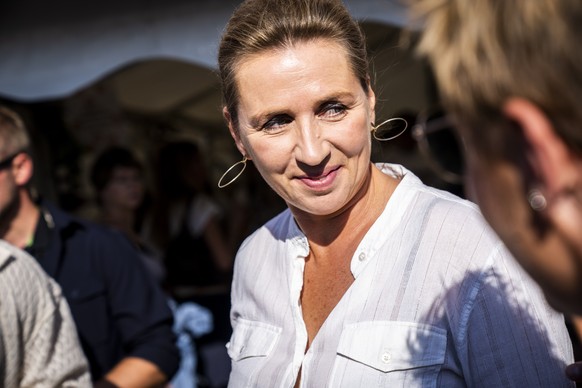 Denmark&#039;s Prime Minister Mette Frederiksen attends the Roskilde Festival, west of Copenhagen, Wednesday, June 28, 2023. (Ida Marie Odgaard/Ritzau Scanpix via AP)