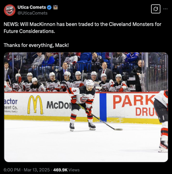 Die ziemlich unspektakuläre Transfermeldung der Utica Comets.