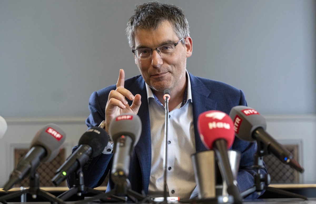 Roger Nordmann, Praesident der SP-Bundeshausfraktion und Nationalrat/VD, anlaesslich eines Point de Presse, zur Ankuendigung und Ruecktritt von Bundespraesident Alain Berset, am Mittwoch 21. Juni 2023 ...