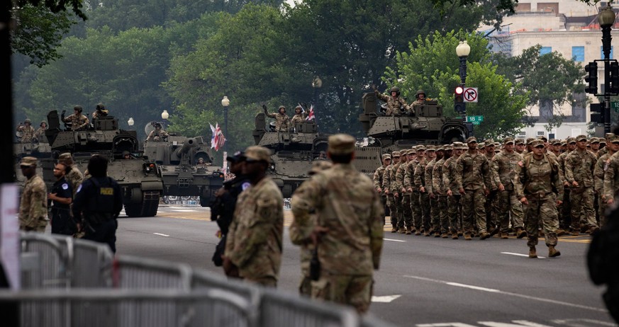 U.S. Army 250th anniversary / Trump birthday parade Soldiers and tanks make their way down Constitution Avenue during a military parade celebrating the U.S. Armys 250th anniversary and U.S. President ...