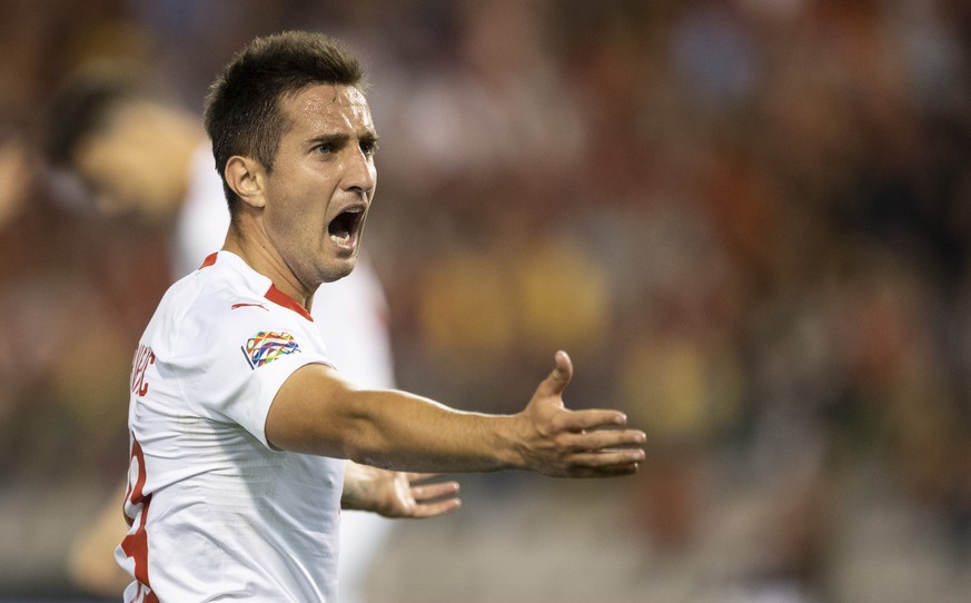 Switzerland&#039;s Mario Gavranovic reacts during the UEFA Nations League soccer match between Belgium and Switzerland at the King Baudouin Stadium in Brussels, on Friday, October 12, 2018. (KEYSTONE/ ...