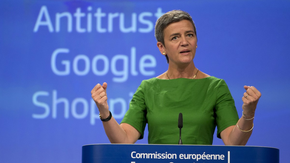 FILE - European Union Commissioner for Competition Margrethe Vestager speaks during a media conference at EU headquarters in Brussels on Tuesday, June 27, 2017. A top European Union court rejected on  ...