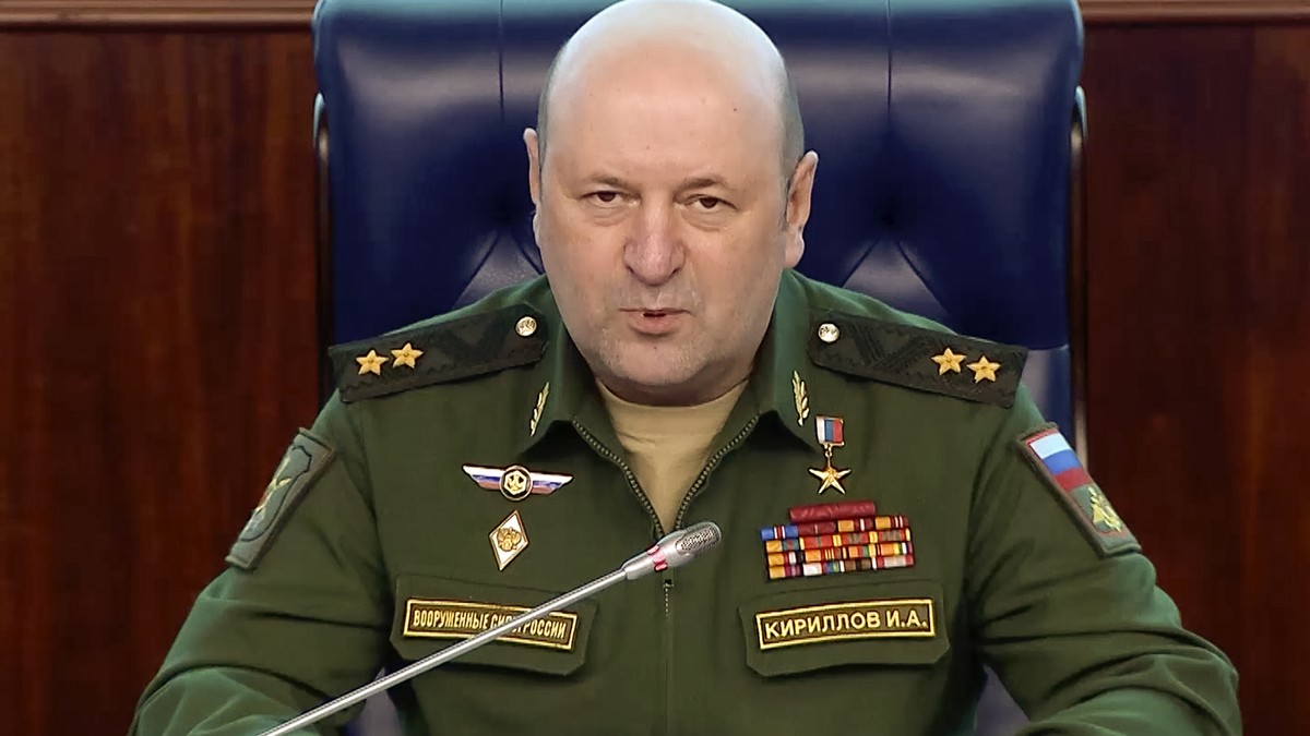 FILE - In this photo taken from video released by Russian Defense Ministry Press Service on Feb. 28, 2023, the head of the radiation, chemical and biological defense troops of the Russian Armed Forces ...
