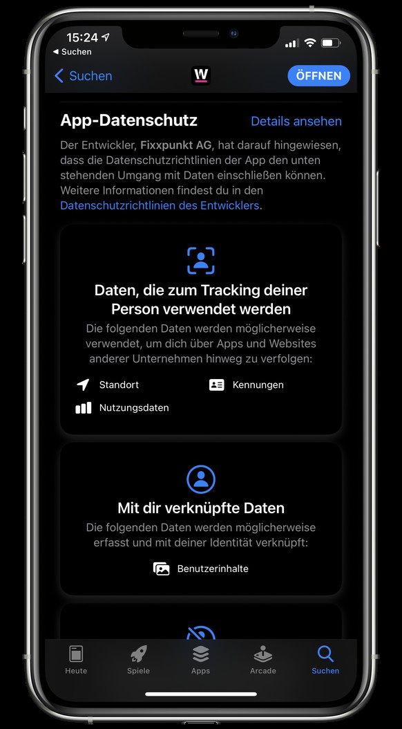 Wie andere App-Anbieter muss auch watson im App Store (iOS und iPadOS) deklarieren, welche User-Daten verarbeitet werden.