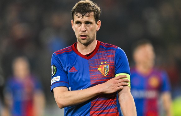 Basels Fabian Frei during the UEFA Conference League round of 16 second leg soccer match between Switzerland&#039;s FC Basel 1893 and France&#039;s Olympique de Marseille at the St. Jakob-Park stadium ...
