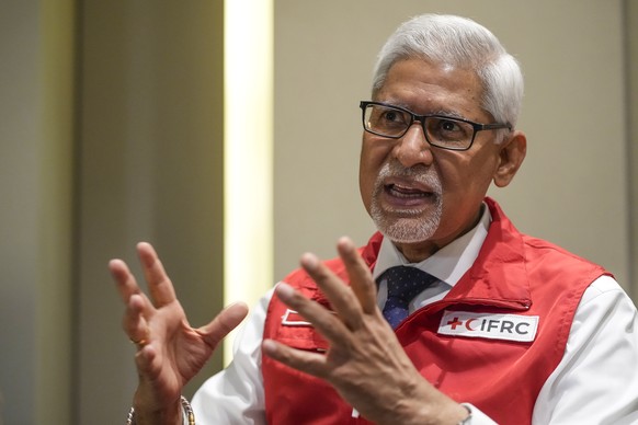 Jagan Chapagain, Secretary-General of the International Federation of Red Cross and Red Crescent Societies (IFRC) speaks during an interview with The Associated Press, in Beirut, Lebanon, Tuesday, Nov ...