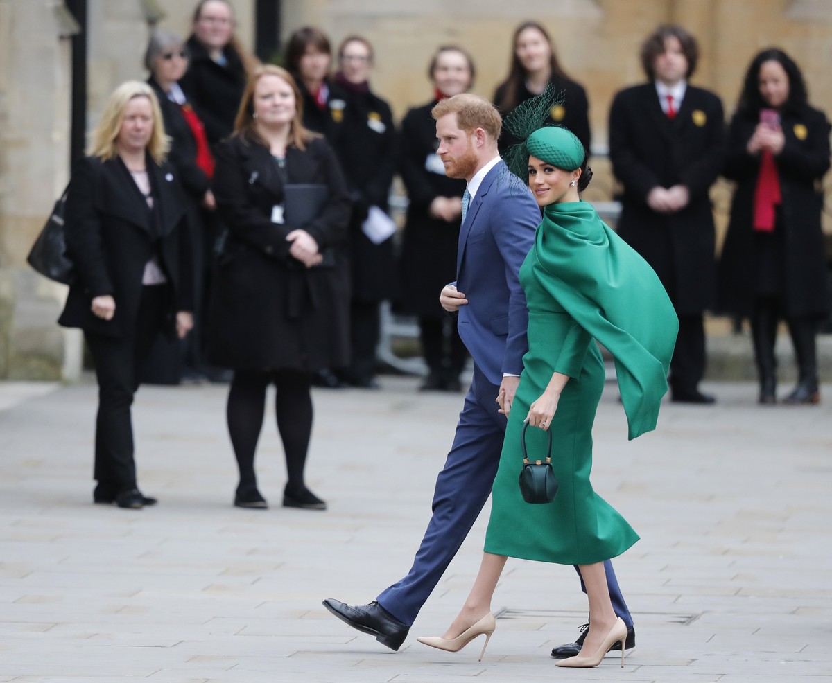 Britain's Prince Harry and Meghan, Duchess of Sussex arrive to attend the annual Commonwealth Day service at Westminster Abbey in London, Monday, March 9, 2020. The annual service organised by th ...