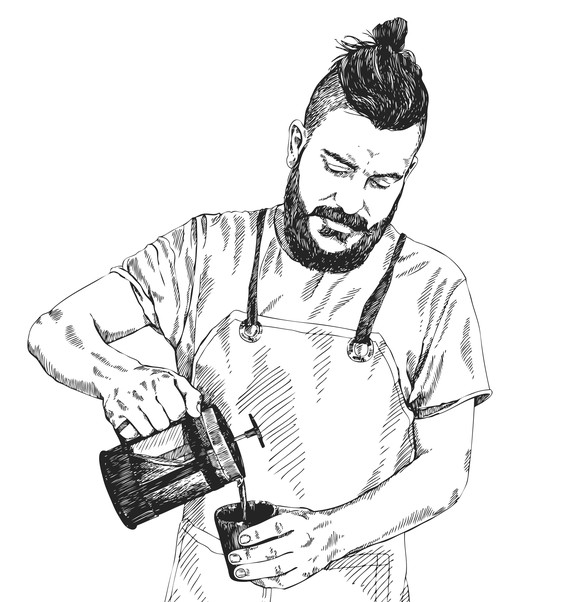 coffee artist barista kaffee hipster hipsterbömbel manbun zeichnung trinken