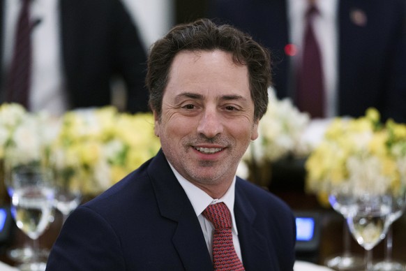 epa12353343 Sergey Brin, co-founder of Google smiles during a dinner hosted by US President Donald Trump with US tech leaders at the White House, in Washington, DC, USA, 04 September 2025. EPA/WILL OL ...