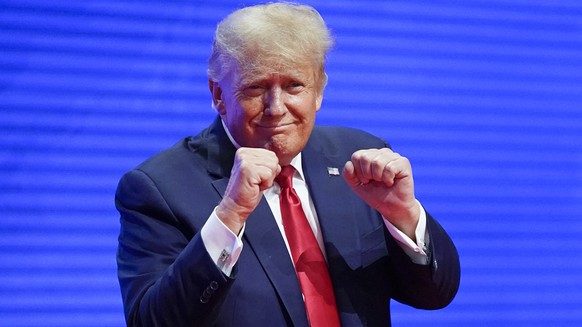 Former President Donald Trump, acknowledges supports after speaking at the Conservative Political Action Conference (CPAC) Saturday, Feb. 26, 2022, in Orlando, Fla. (AP Photo/John Raoux)
Donald Trump