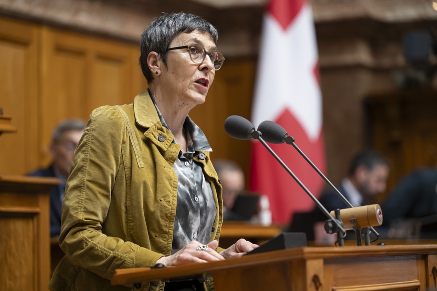 Nationalraetin Barbara Gysi, SP-SG, spricht waehrend der Fruehlingssession der Eidgenoessischen Raete, am Donnerstag, 19. Maerz 2026 im Nationalrat in Bern. (KEYSTONE/Anthony Anex)