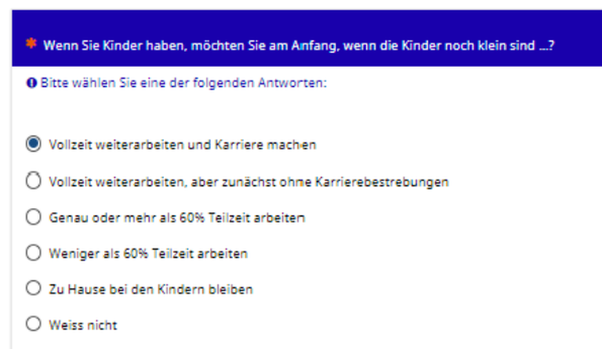 Teilzeit arbeiten und Karriere machen ist bei dieser Frage keine Auswahlmöglichkeit.