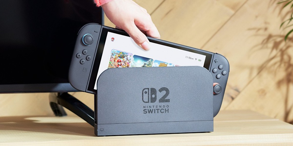 Die Nintendo Switch 2 in der TV-Docking-Station.