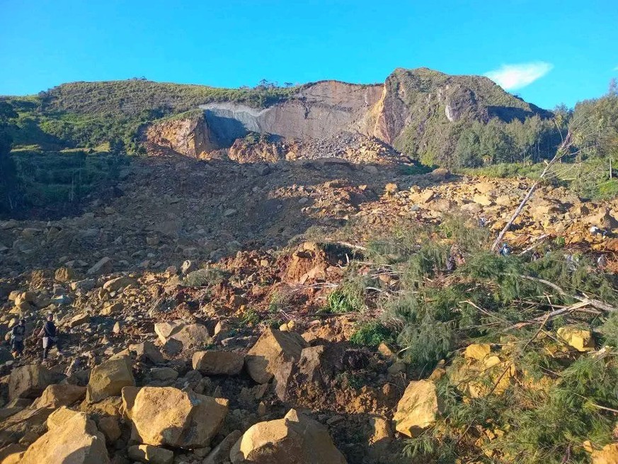 epa11365144 The area where a landslide hit the village of Kaokalam, Enga province, Papua New Guinea, 24 May 2024. A landslide reportedly killed about 100 people in a remote village of northern Papua N ...