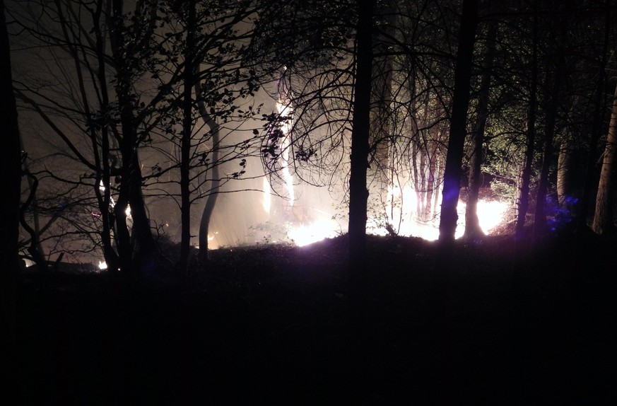 HANDOUT - Waldbrand im Gebiet Torlauizug in Gersau im Kanton Schwyz, am Montag, 10. April 2017. In der Nacht vom Montag auf den Dienstag brannte eine Flaeche von 50 mal 200 Metern. Gegen Dienstagmorge ...