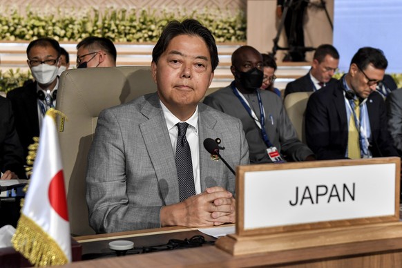 epa10141253 Japan&#039;s Foreign Minister Yoshimasa Hayashi attends the eighth Tokyo International Conference on African Development (TICAD), in Tunis, Tunisia, 27 August 2022. Some 30 heads of state  ...
