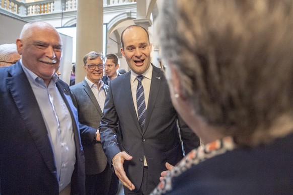 Fabian Peter von der FDP anlaesslich der Luzerner Regierungsratswahlen vom Sonntag, 31. Maerz 2019, im Regierungsgebaeude von Luzern. (KEYSTONE/Urs Flueeler)