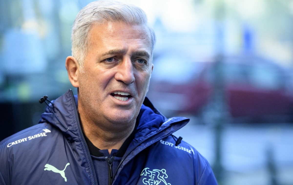 Switzerland's soccer national team head coach Vladimir Petkovic answers to TV interview after a virtual press conference on the eve of an international friendly soccer match between Belgium and S ...
