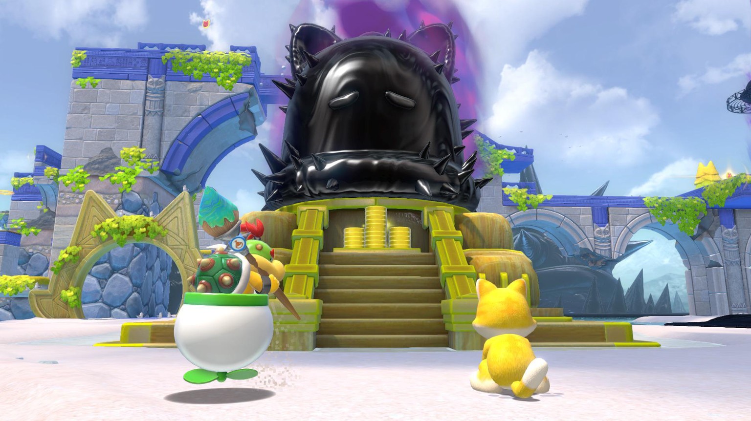 Nur wer in «Bowser’s Fury» fleissig Katzen-Insignien sammelt, darf die grosse Glocke läuten.