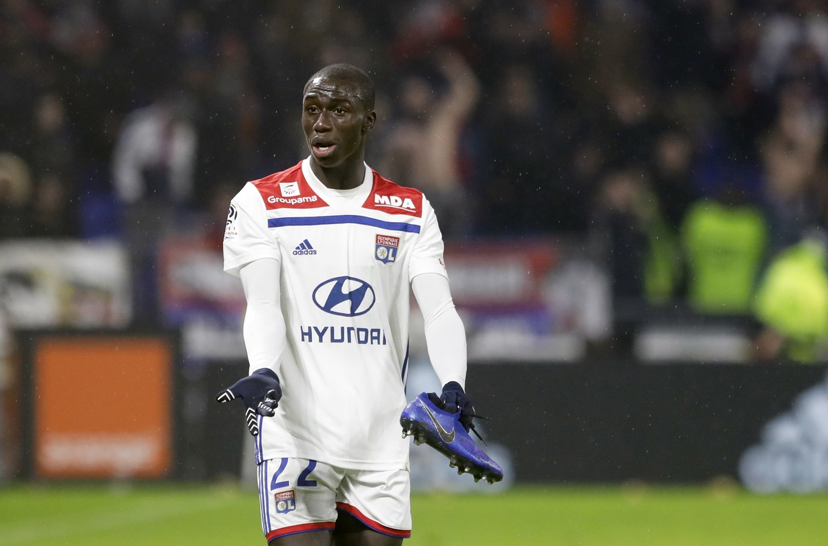 Lyon's Ferland Mendy reacts during the French League One soccer match between Lyon and Saint-Etienne at the Stade de Lyon near Lyon, France, Friday, Nov. 23, 2018. (AP Photo/Laurent Cipriani)