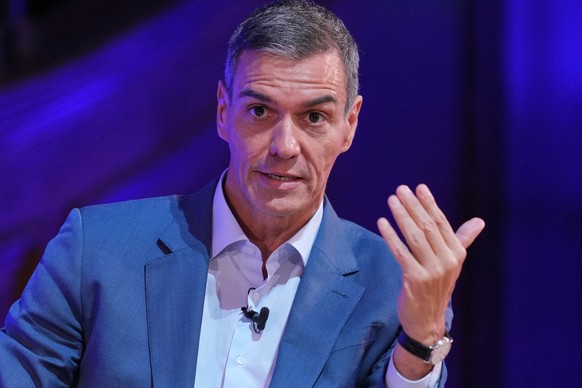Prime Minister of Spain Pedro Sánchez gestures as he speaks at the Global Progress Action Summit, in London, Friday, Sept. 26, 2025. (AP Photo/Kin Cheung)
Britain Progress Action Summit