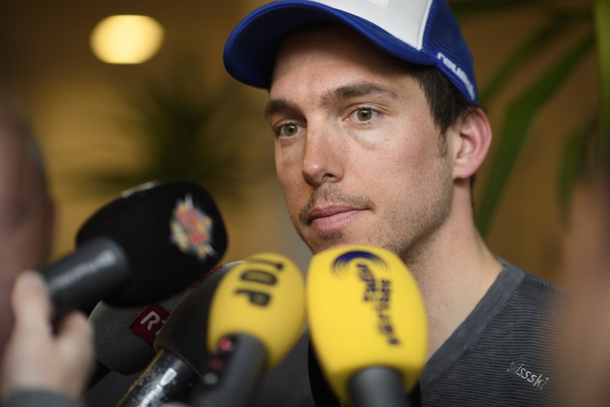 Carlo Janka of Switzerland is pictured during the Swiss Ski men technic team press conference in the Hotel Kempinski at the 2017 FIS Alpine Skiing World Championships in St. Moritz, Switzerland, Wedne ...