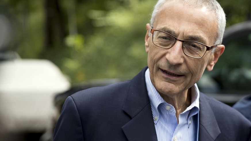 In this Oct. 5, 2016, photo, Hillary Clinton campaign chairman John Podesta speaks to members of the media outside Clinton&#039;s home in Washington. The WikiLeaks organization on Oct. 7, posted what  ...