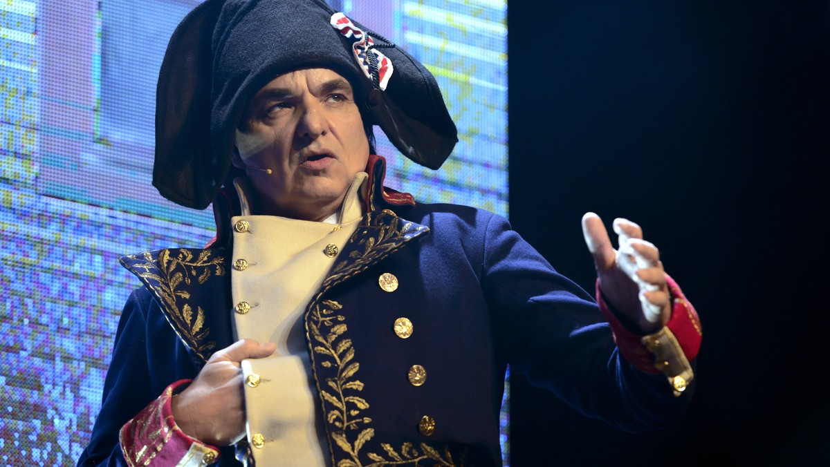 Christian Constantin, president du FC Sion deguise en l'empereur Napoleon se donne en spectacle lors de la soiree du repas de Gala du FC Sion, ce samedi 7 fevrier 2015 au Cerm a Martigny. 7015 pe ...