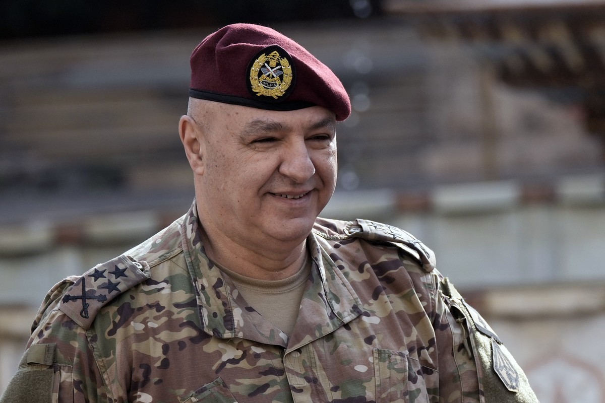 FILE - Lebanese Army Commander Gen. Joseph Aoun arrives for a meeting with Greek Prime Minister Kyriakos Mitsotakis and Lebanese caretaker Prime Minister Najib Mikati, at the government palace in Beir ...