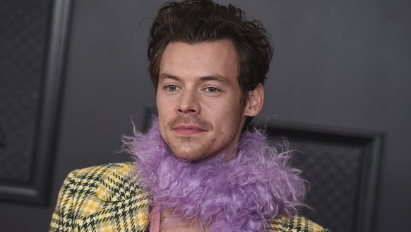 Harry Styles poses in the press room at the 63rd annual Grammy Awards at the Los Angeles Convention Center on Sunday, March 14, 2021. (Photo by Jordan Strauss/Invision/AP)
Harry Styles