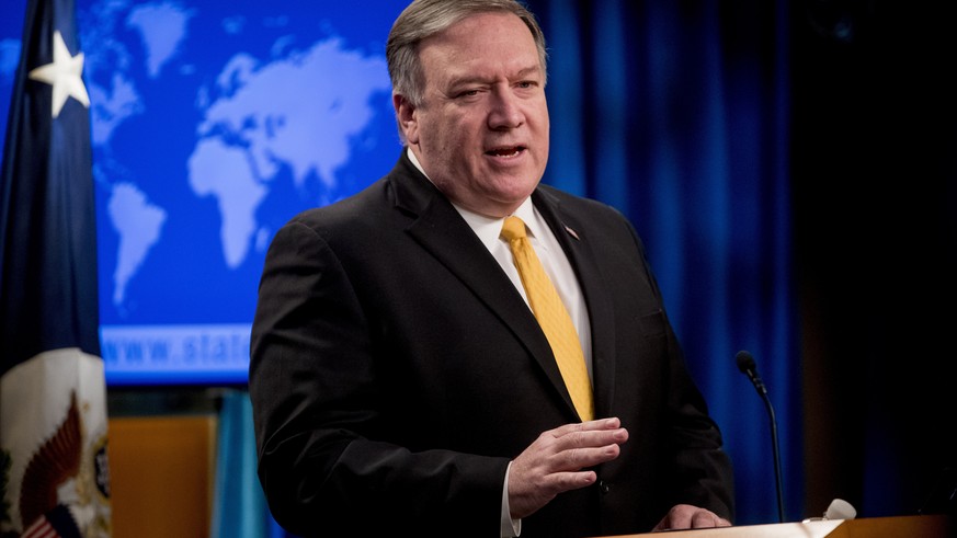 Secretary of State Mike Pompeo speaks at a news conference at the State Department in Washington, Friday, Feb. 1, 2019. Secretary of State Mike Pompeo has announced that the U.S. is pulling out of a t ...