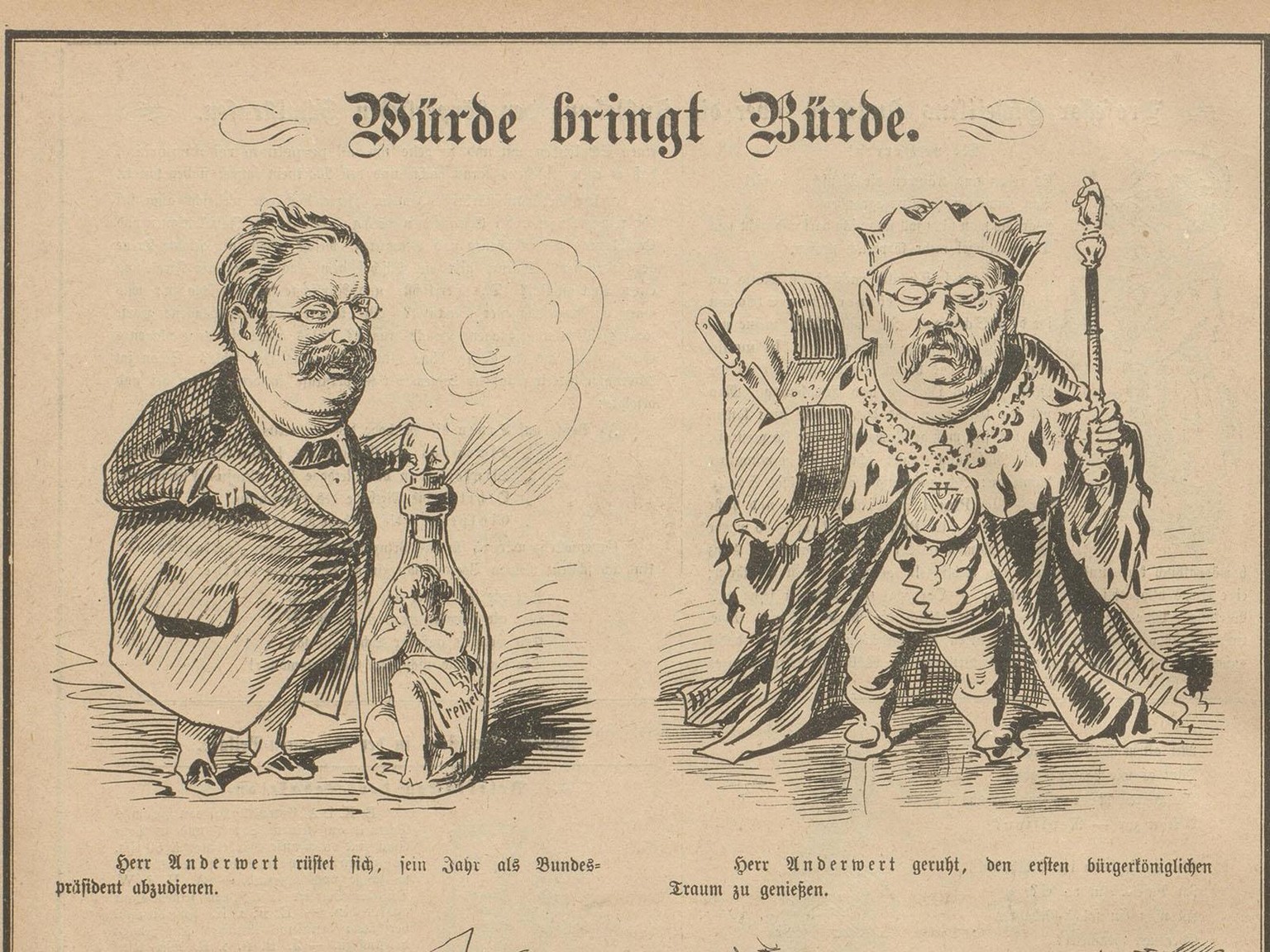 Der Nebelspalter druckte im Dezember 1880 diffamierende Illustrationen von Fridolin Anderwert ab.
https://www.e-periodica.ch/digbib/view?pid=neb-001%3A1880%3A6%3A%3A2707#2722