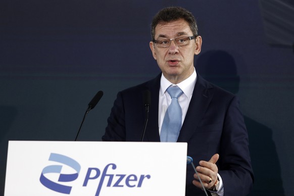 FILE - Pfizer CEO Albert Bourla speaks during a ceremony in Thessaloniki, Greece, on Tuesday, Oct. 12, 2021. On Friday, Nov. 12, The Associated Press reported on stories circulating online incorrectly ...